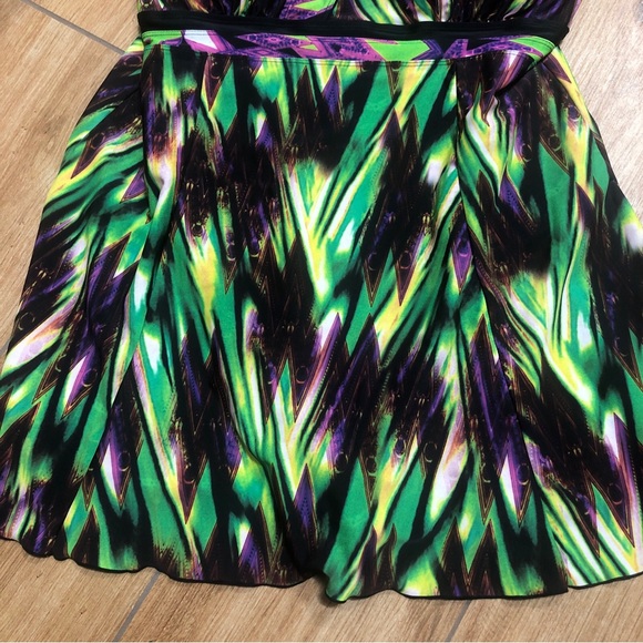 NWOT Rare Septangle V Neck Jeweltone One Piece Swimsuit Slimming Swimdress Sz 14 - Picture 3 of 9